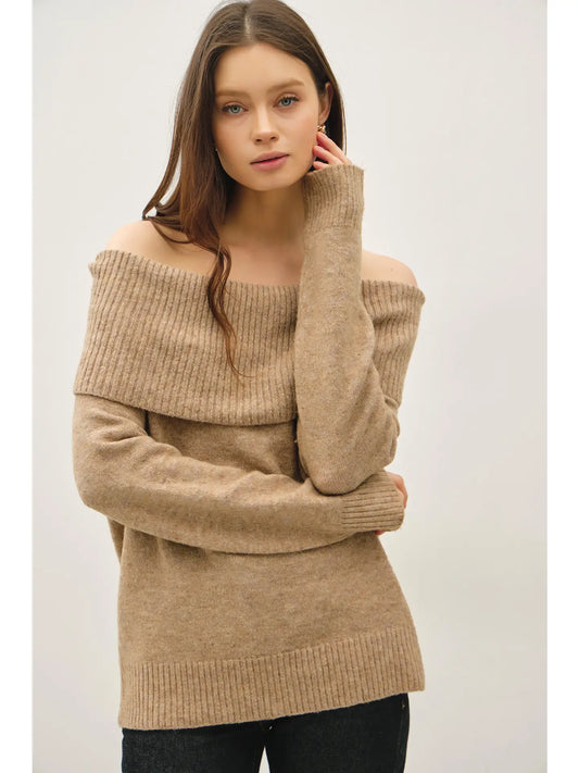 Roll Over Off the Shoulder Wool Blend Sweater