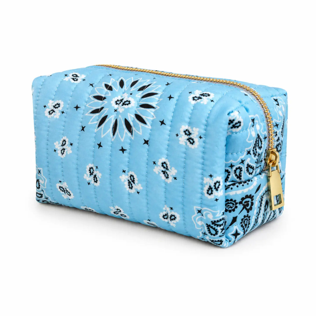 Sky Blue Bandana Cosmetic Case, Everyday Travel Pouch