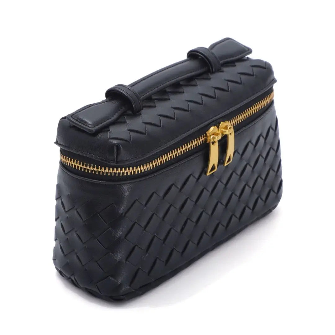 Black Woven Top Handle Bag