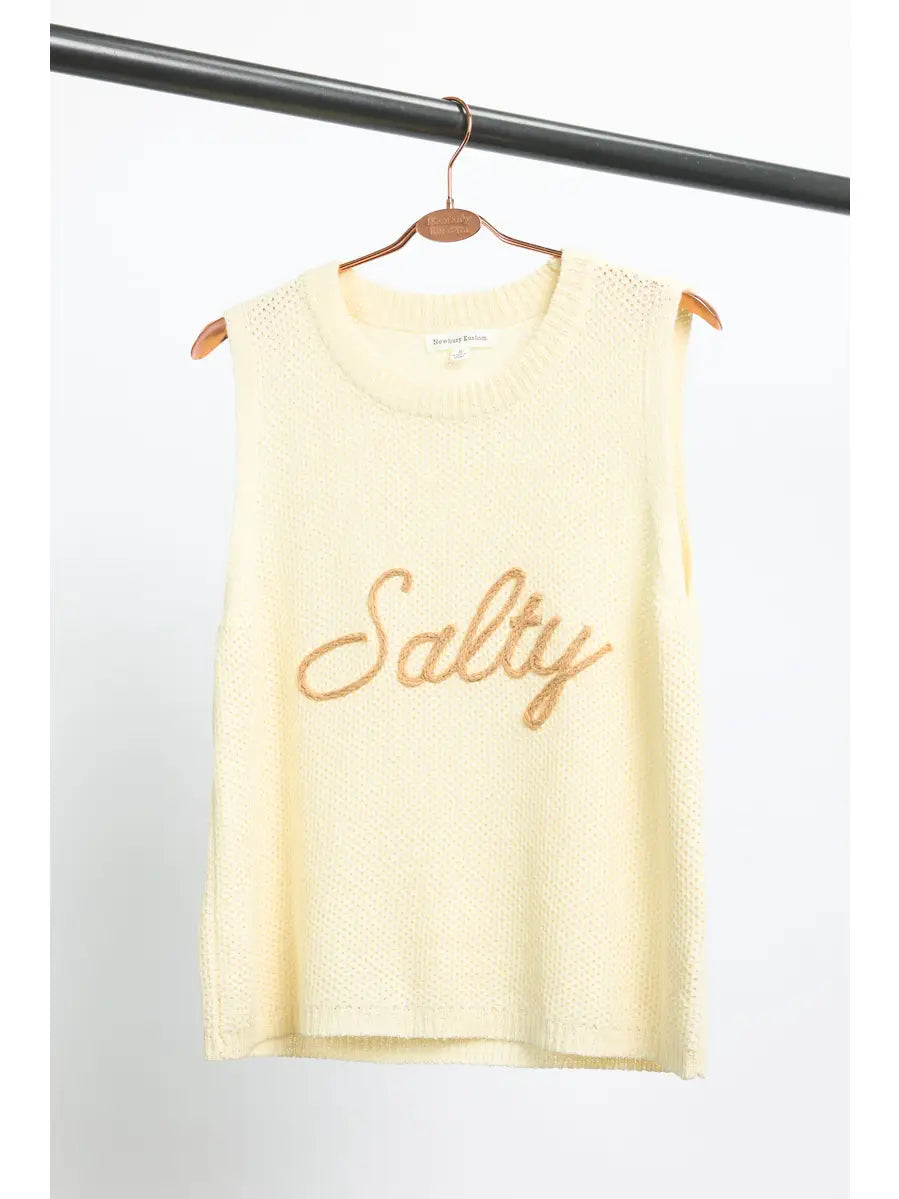 "Salty" Lettering Sleeveless Knit Top