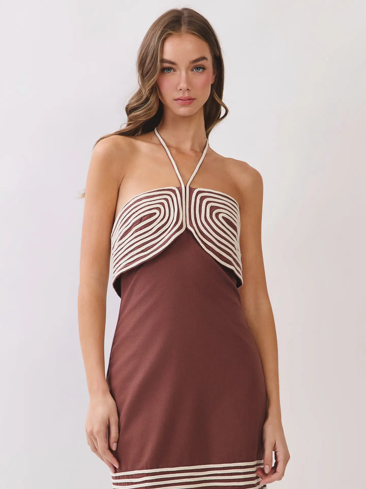 Contrast Stripe Trim Halter Mini Dress