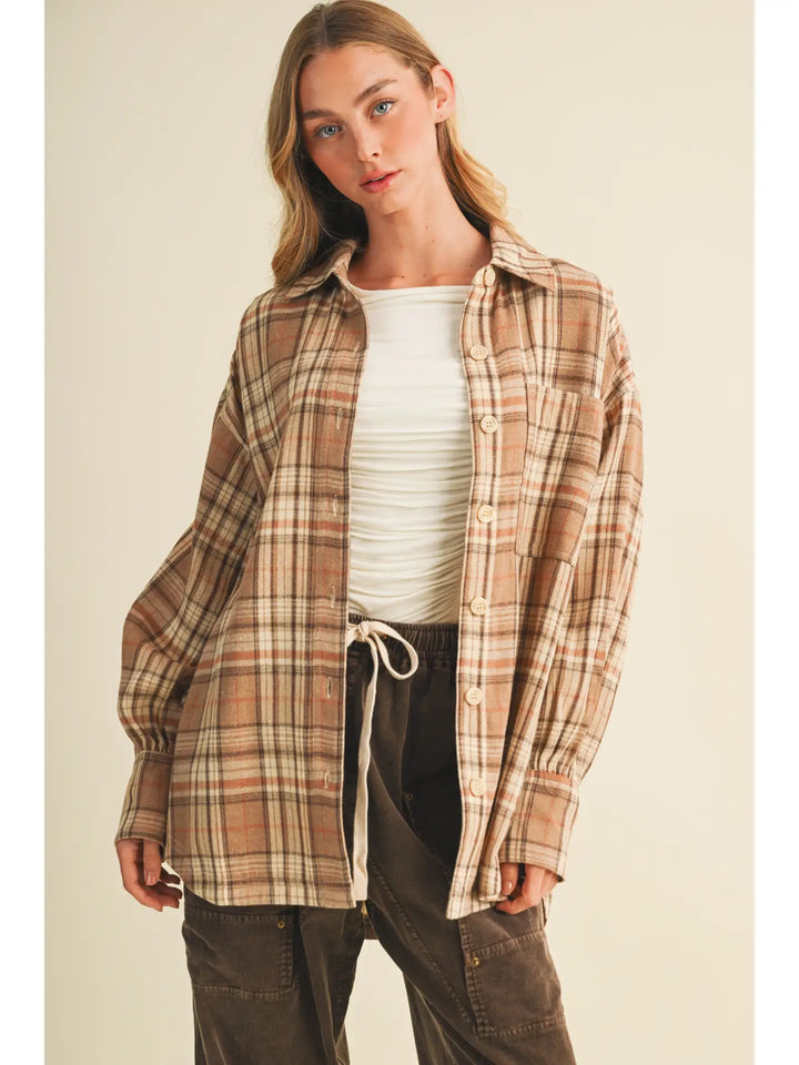 Brushed Plaid Oversized Layering Shacket