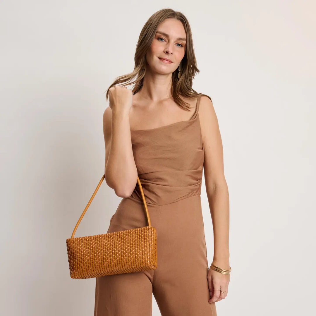 Tan Woven Shoulder Bag