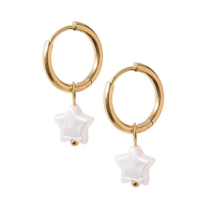 Huggie Charm Earrings - Aster Star Pearl