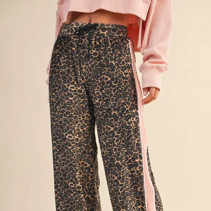 Leopard Print Velour Track Pants