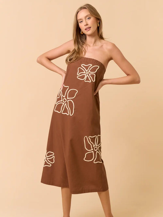 Tube Maxi Dress with Floral Embroidery