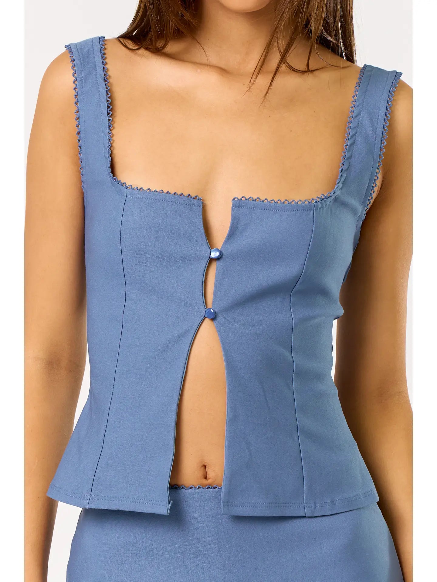 Lace Trim Button Strap Top