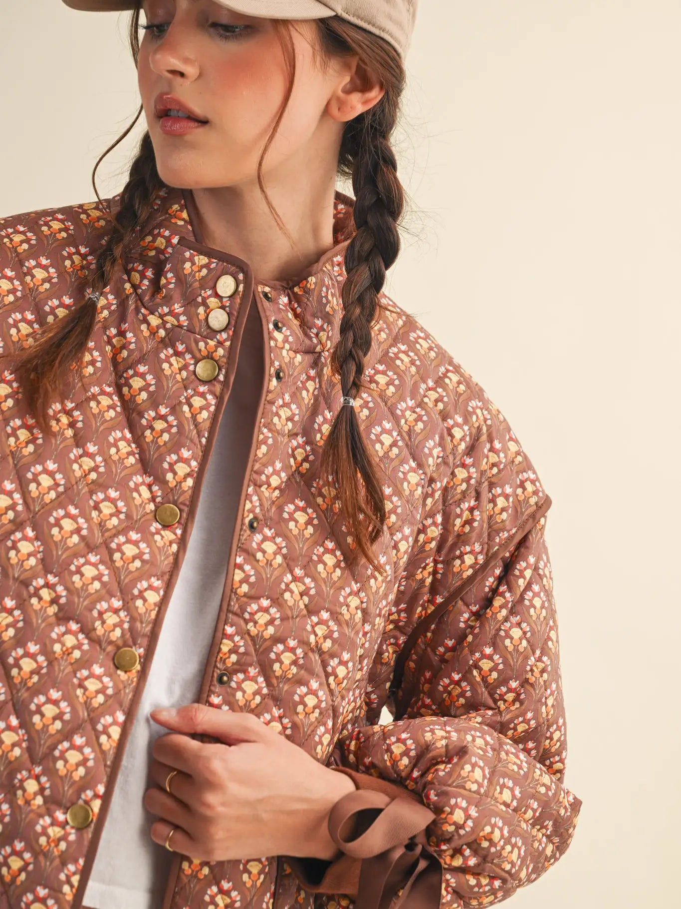 Floral Quilted Jacket with Ribbon Sleeve Detail