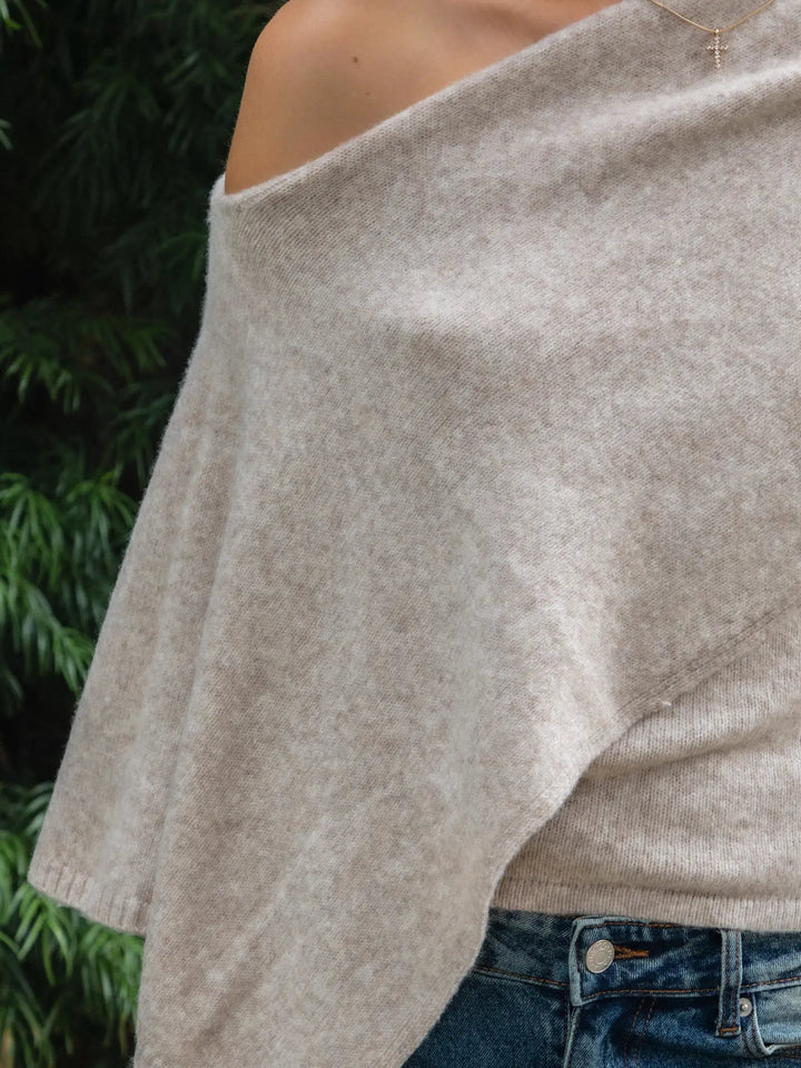 Ainsley Off Shoulder Asymmetric Knit Poncho Sweater