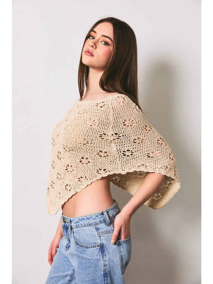 Openwork Detail Sweater Poncho