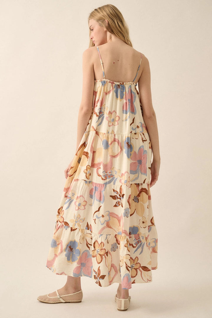 Textured Floral-Print Tiered Ruffle Maxi Dress