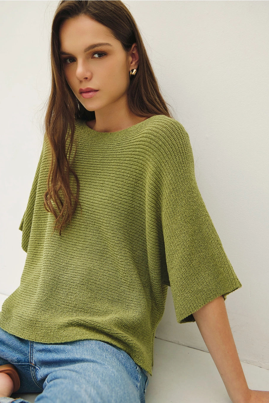 Fern Horizontal Ribbed Dolman Sweater Top