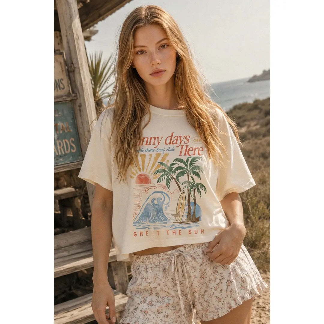 Coastal Sunny Days Graphic Boxy Crop Top