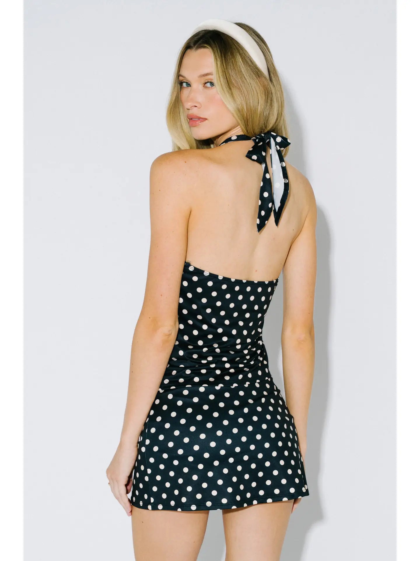 Polka Dot Twist Front Halter Top