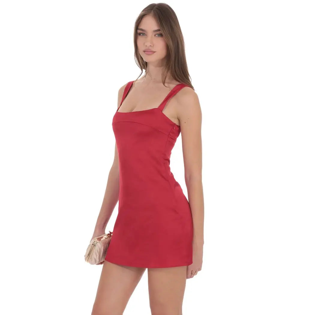 Satin Shift Dress in Red