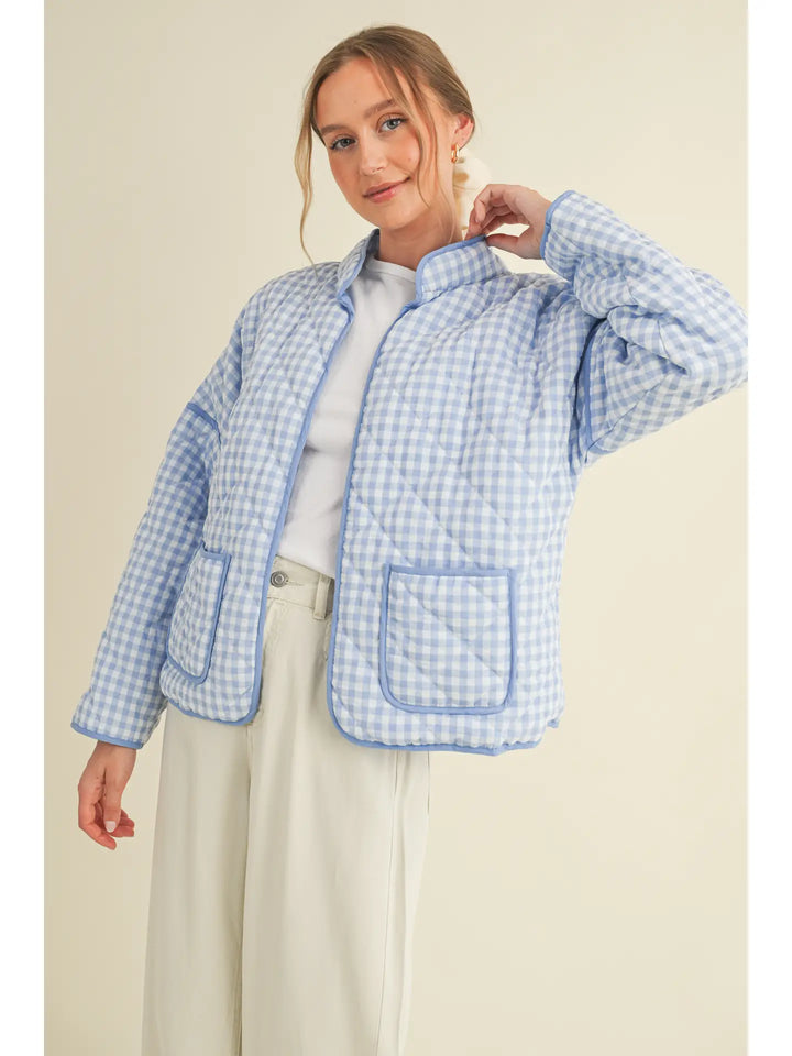 Quilted Plaid Puff Jacket with Pockets