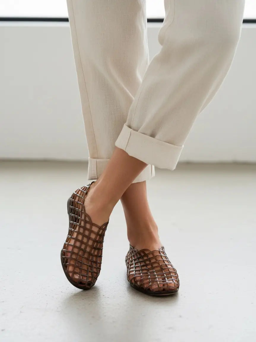 Woven Jelly Flats Cage Slip On Mesh Jelly Shoes