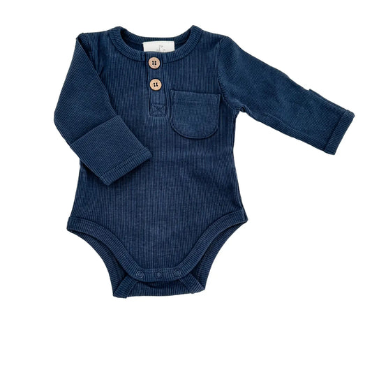 Navy Ribbed Cotton Bodysuit