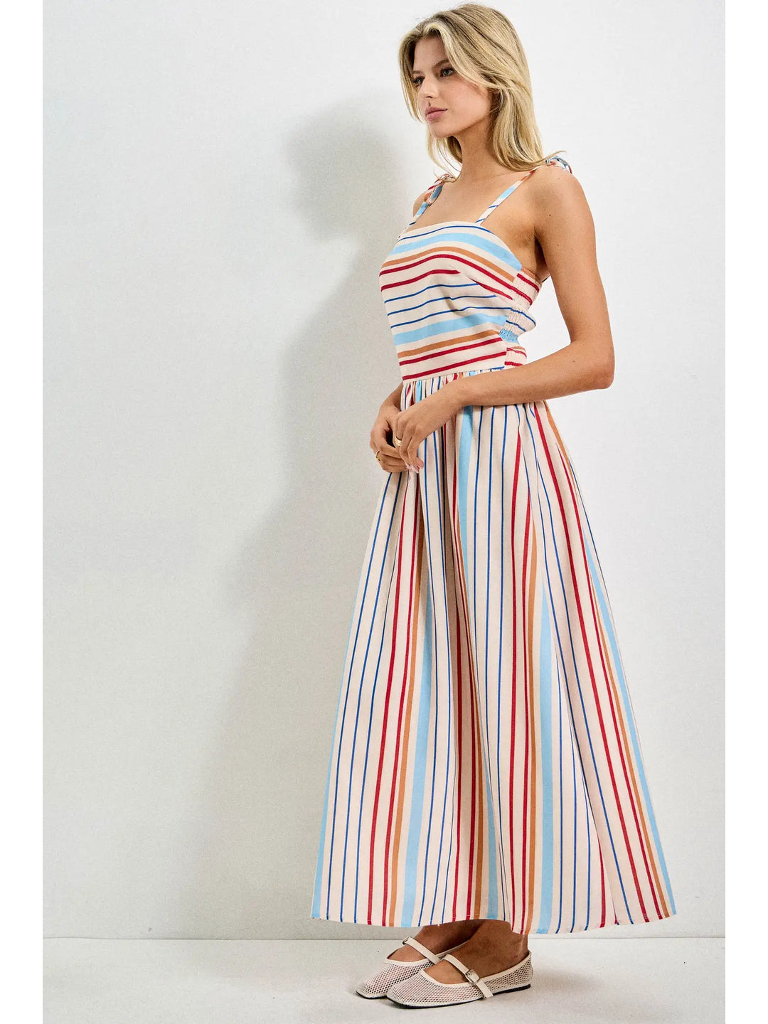 Striped Spaghetti Strap Midi Dress