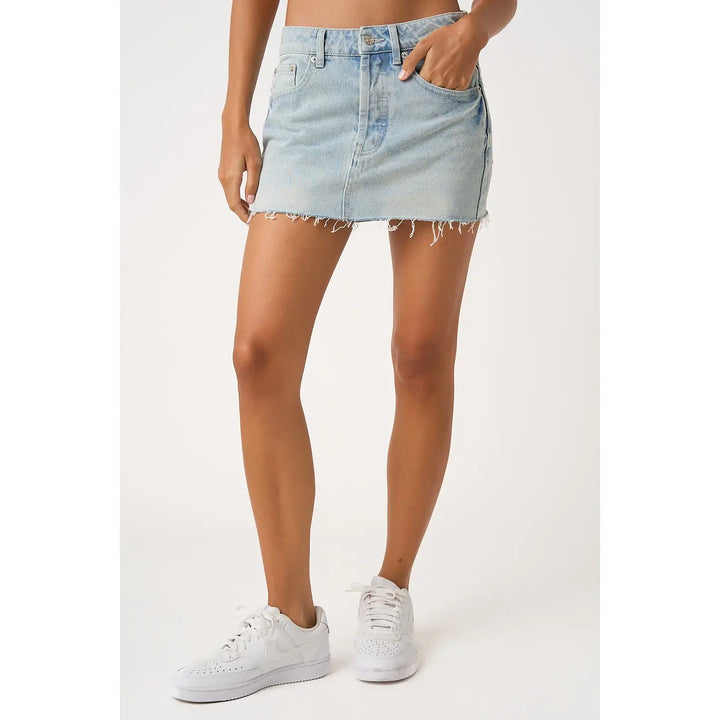 Distressed Hem Washed Denim Mini Skirt
