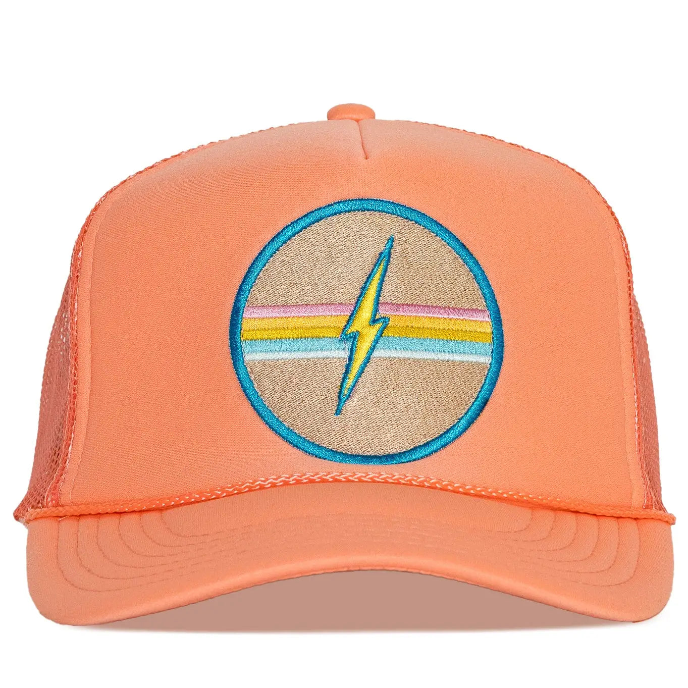 Electric Rainbow Trucker Hat in Coral