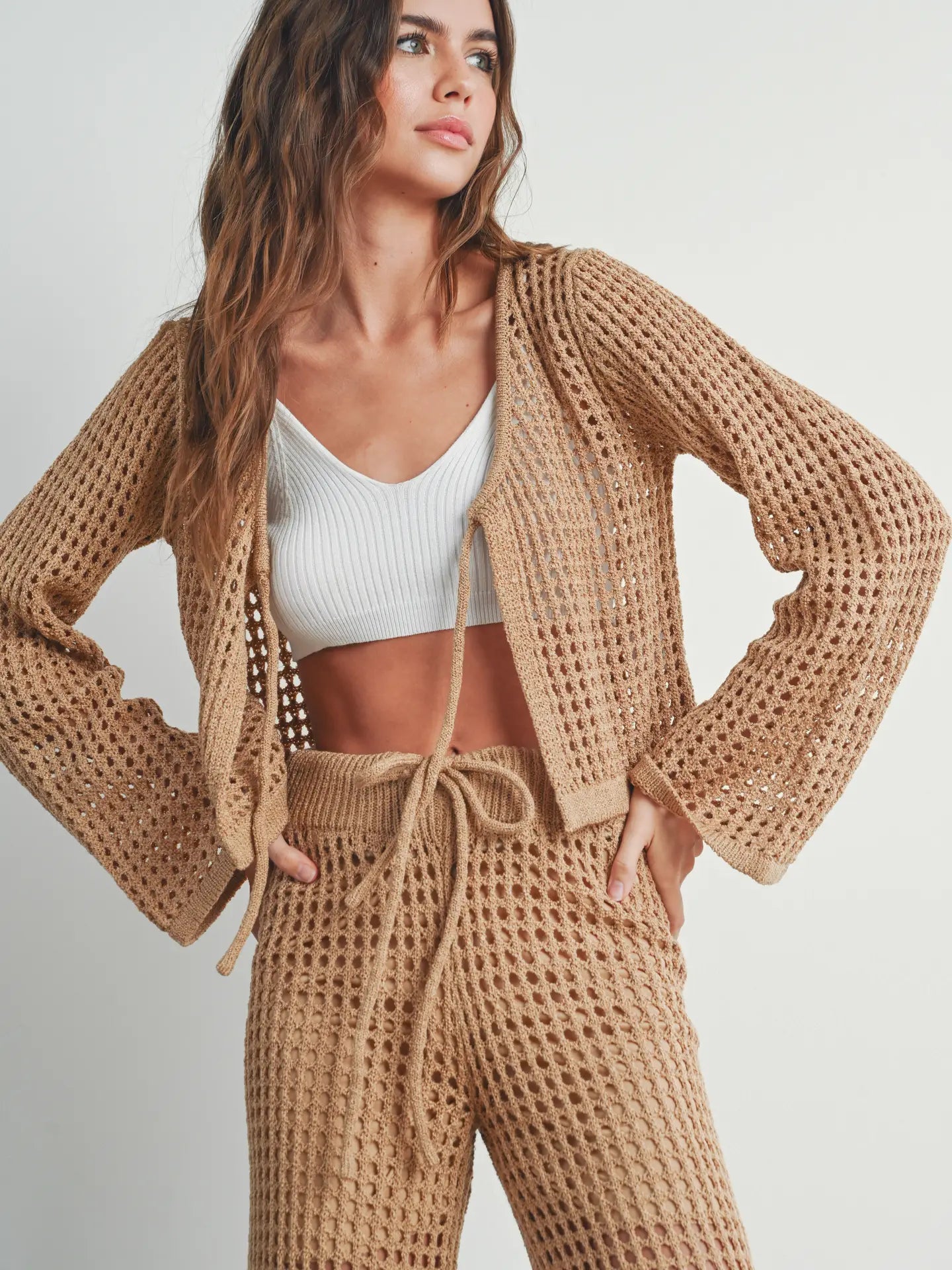 Knitted Long Sleeve Tie Front Cardigan