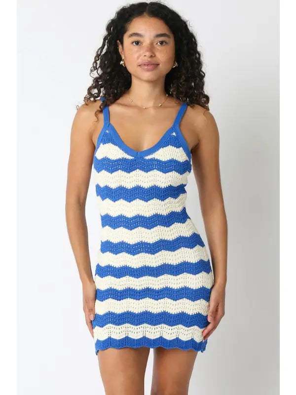 Scout Stripe Crochet Mini Dress L