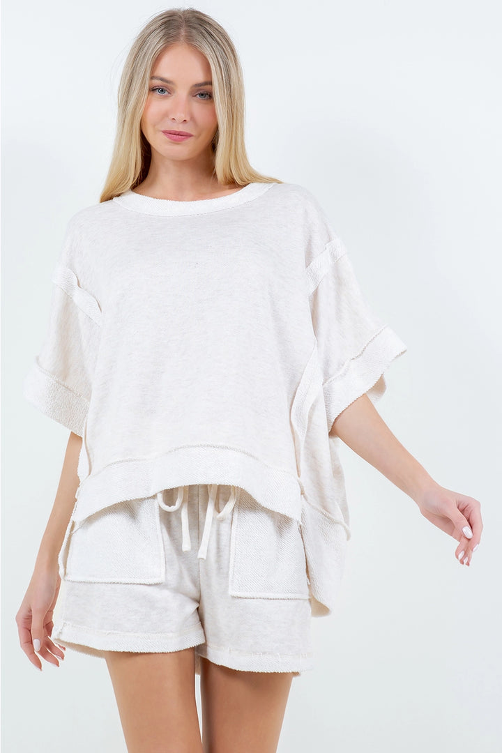 Oversized Loopterry Reverse Contrast Banded Top