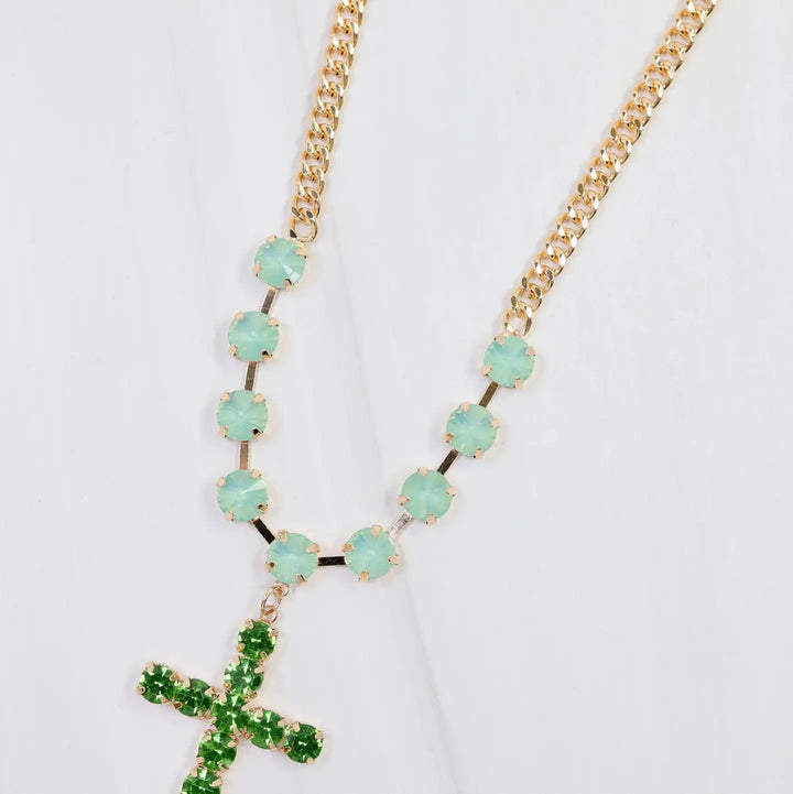 Richland Rhinestone Cross Necklace Green