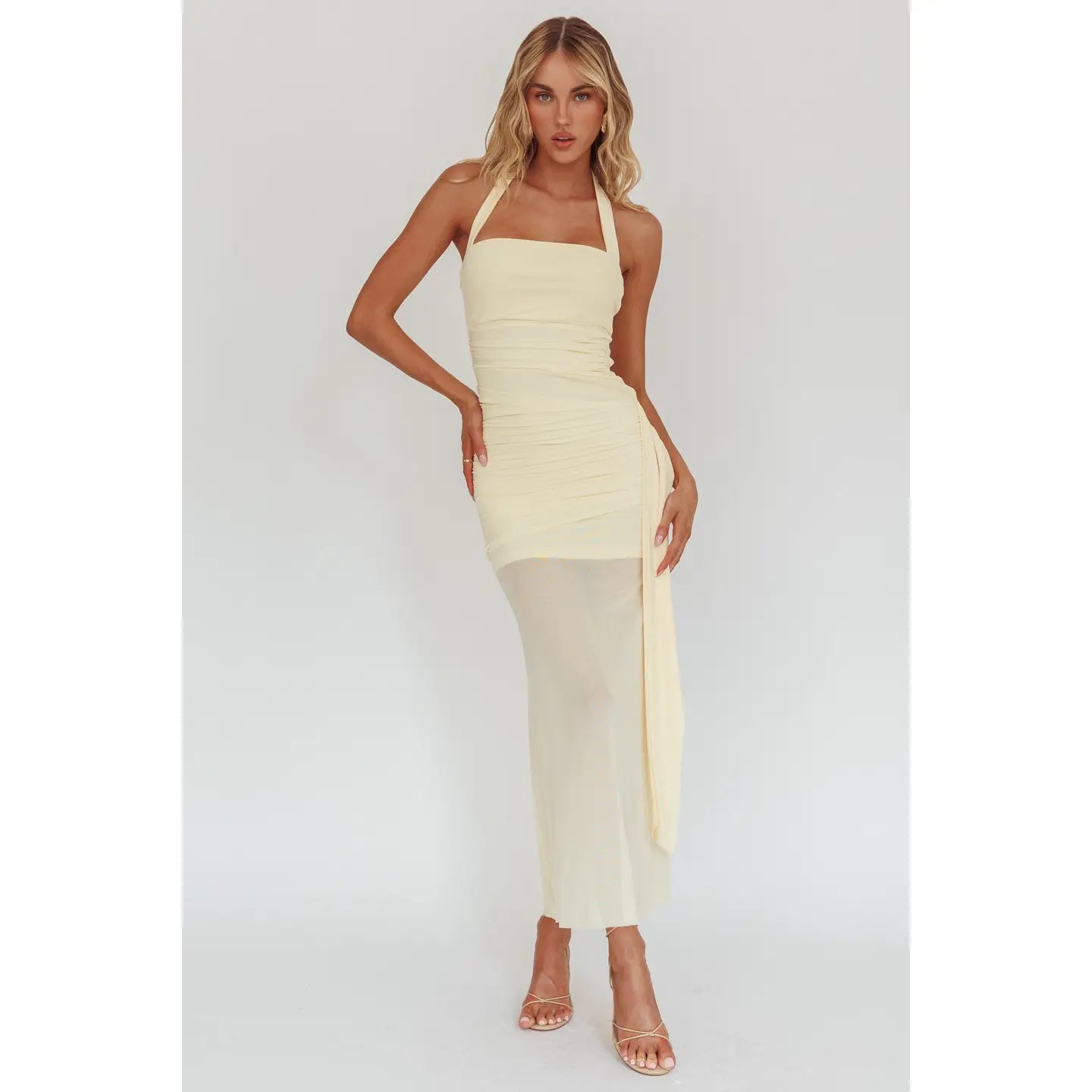 Butter Halter Mesh Midi Dress