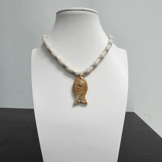 Gray Cord 18 Inch Necklace Gemstone Fish