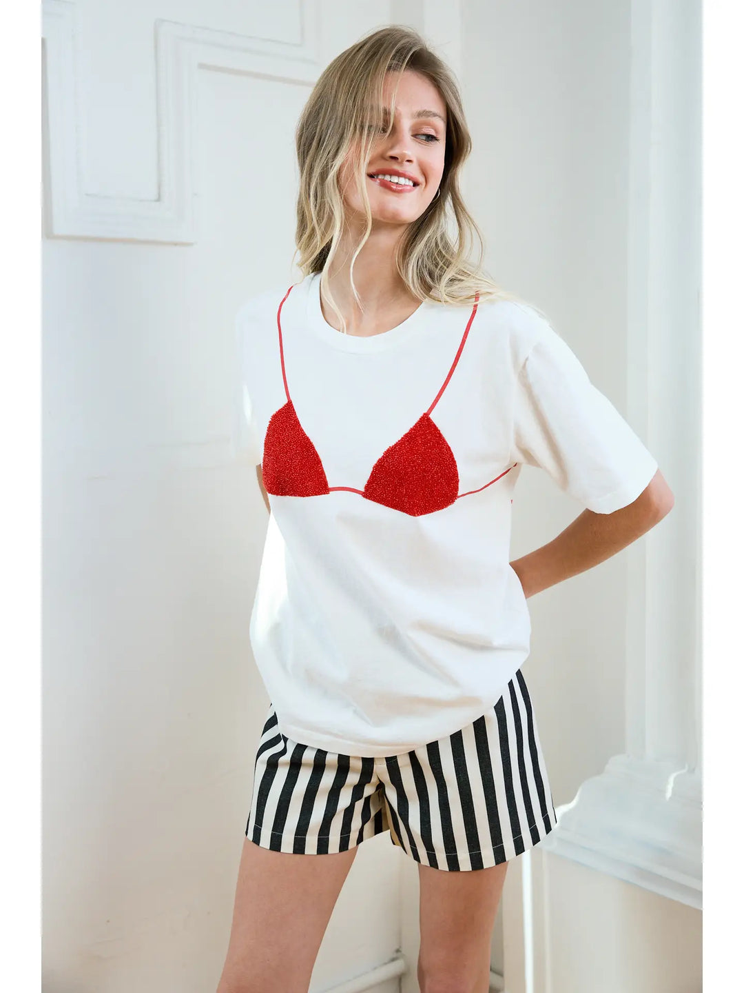Red Beaded Bikini Graphic Tee