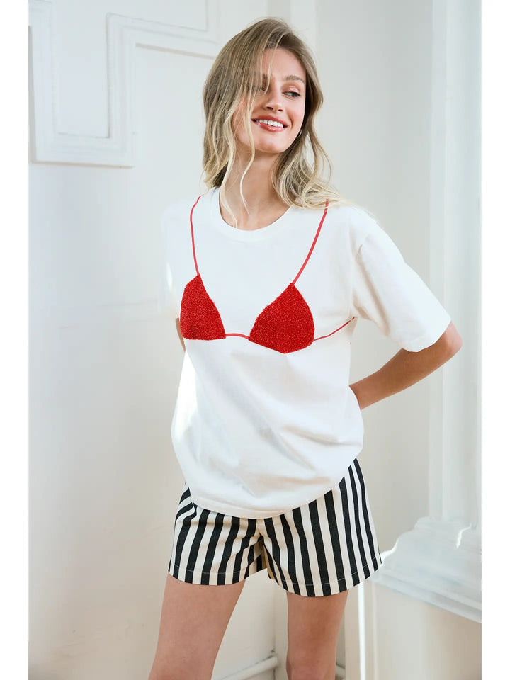Red Beaded Bikini Graphic Tee