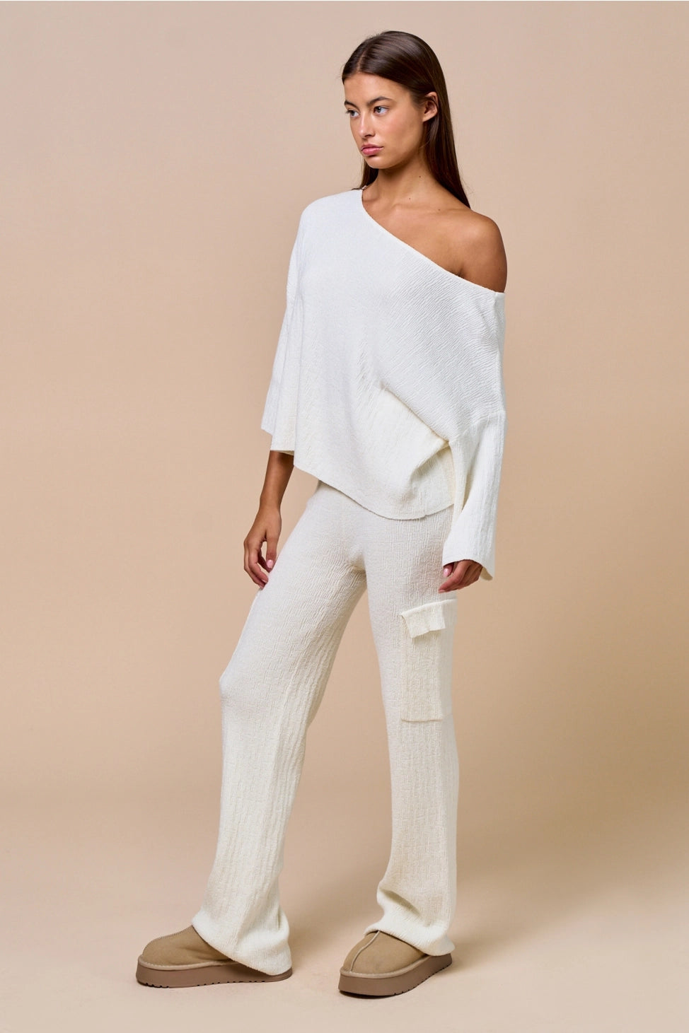 Boat Neck Loose Fit Pullover Knit Top