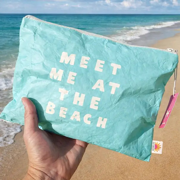 Meet Me At the Beach | 12" Paper Feel Pouch | Beach Bag