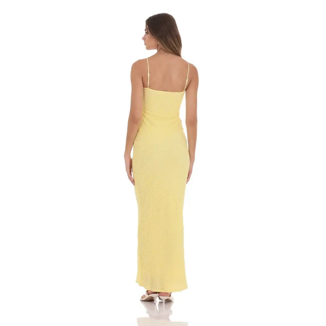 Mini Ruffle V-Neck Maxi Dress in Yellow