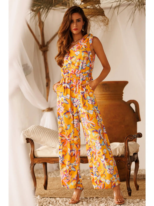 One Shoulder Printed Woven Jumpsuit