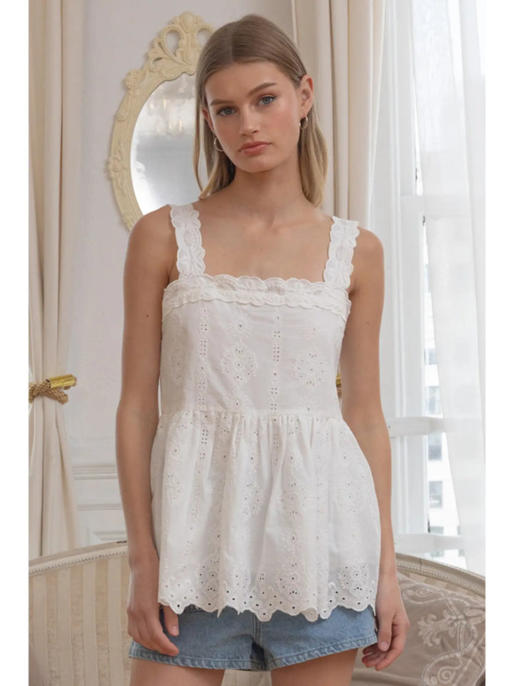 Eyelet Lace Babydoll Cami Top