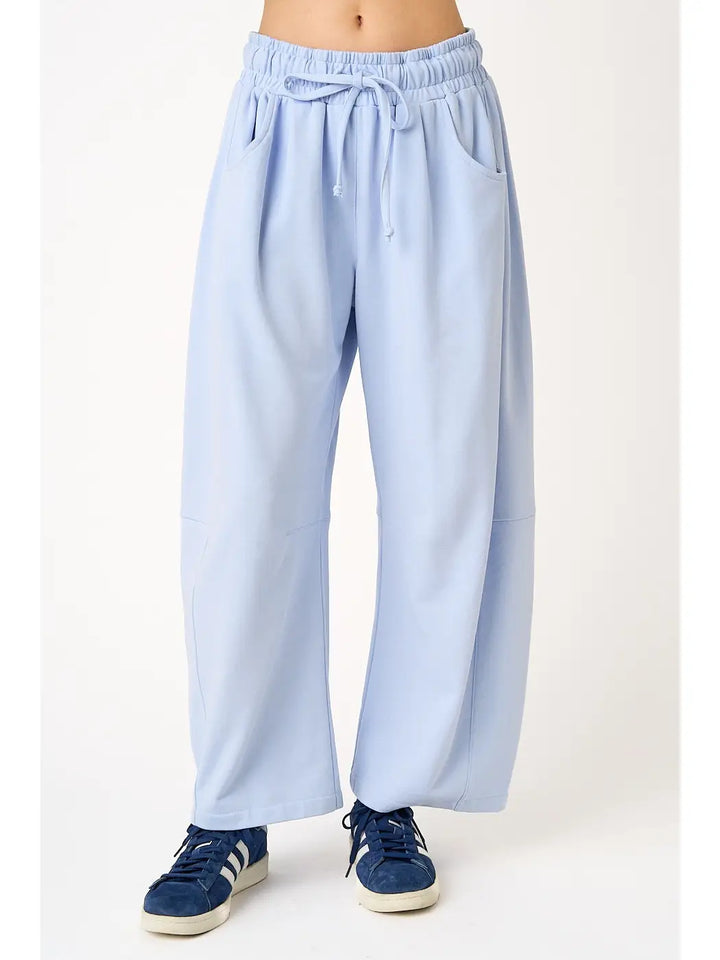Cotton French Terry Pull-On Barrel Leg Pants