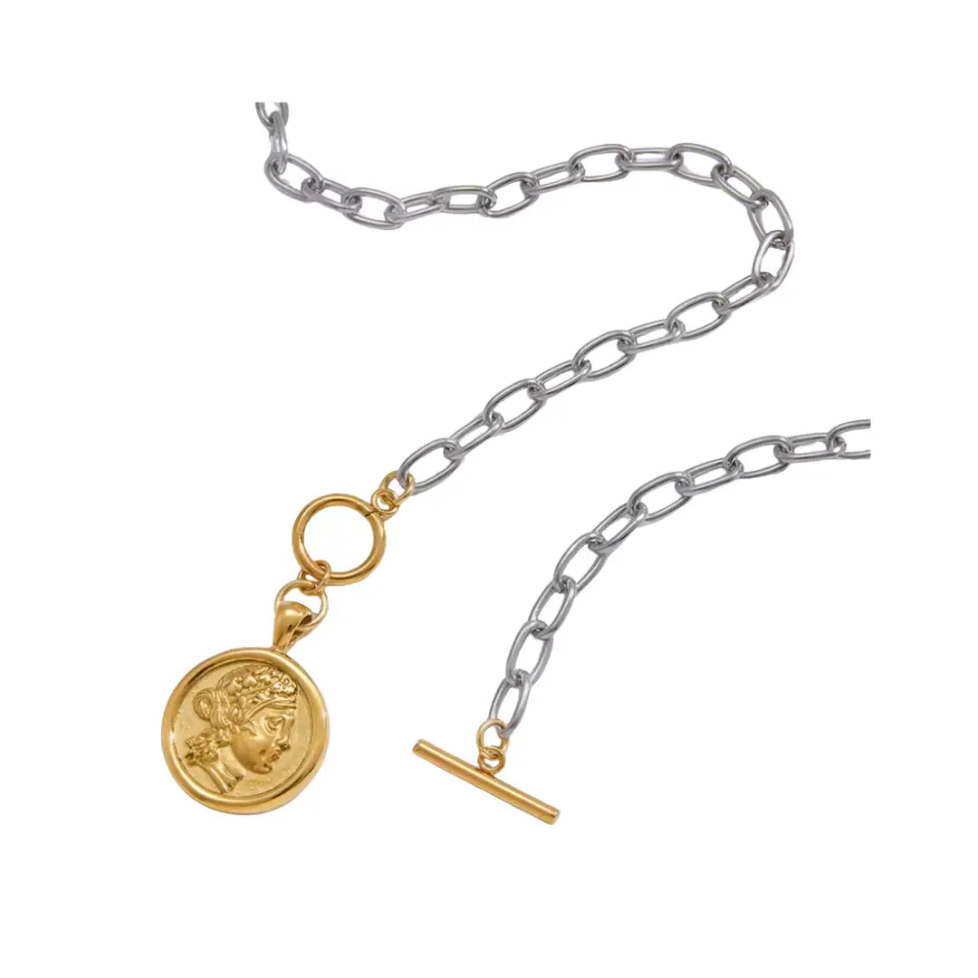Two Tone Coin Necklace : Hypoallergenic and Water Resistant