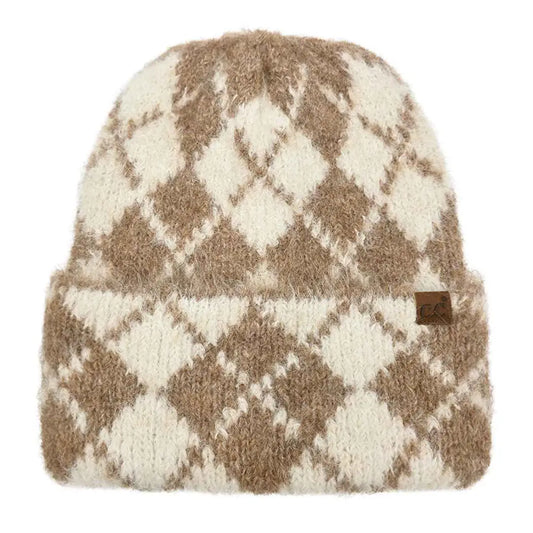 Argyle Pattern Warm Knit Cuffed Beanie