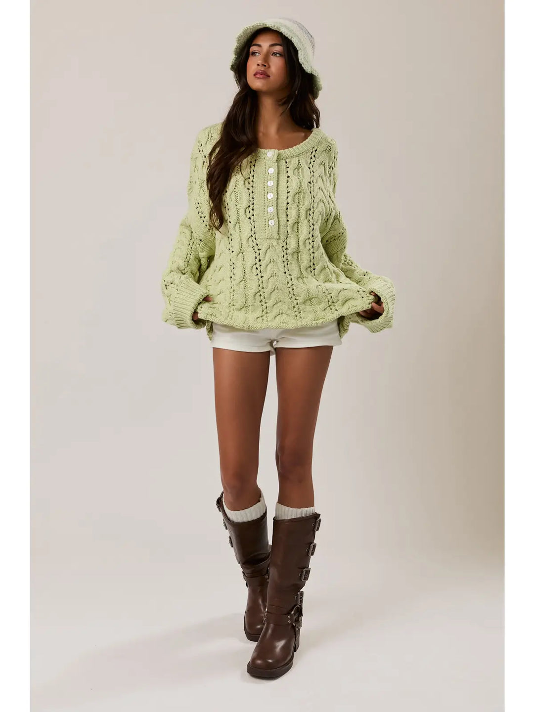 Pistachio Cable Knit Sweater Top