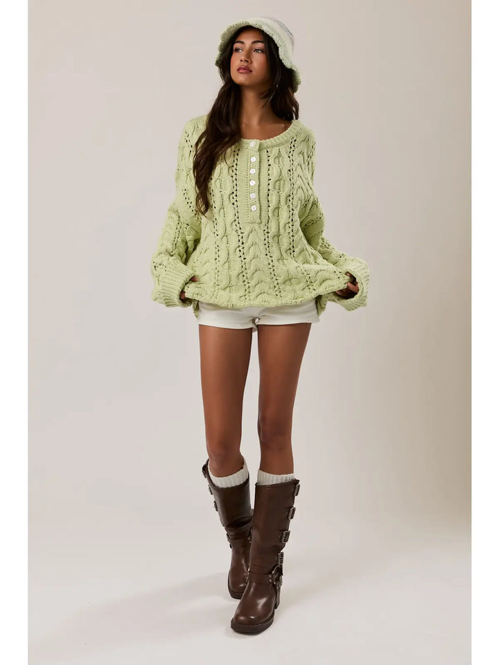 Pistachio Cable Knit Sweater Top