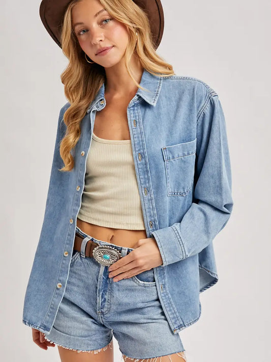 Denim Button Down Oversized Shirts