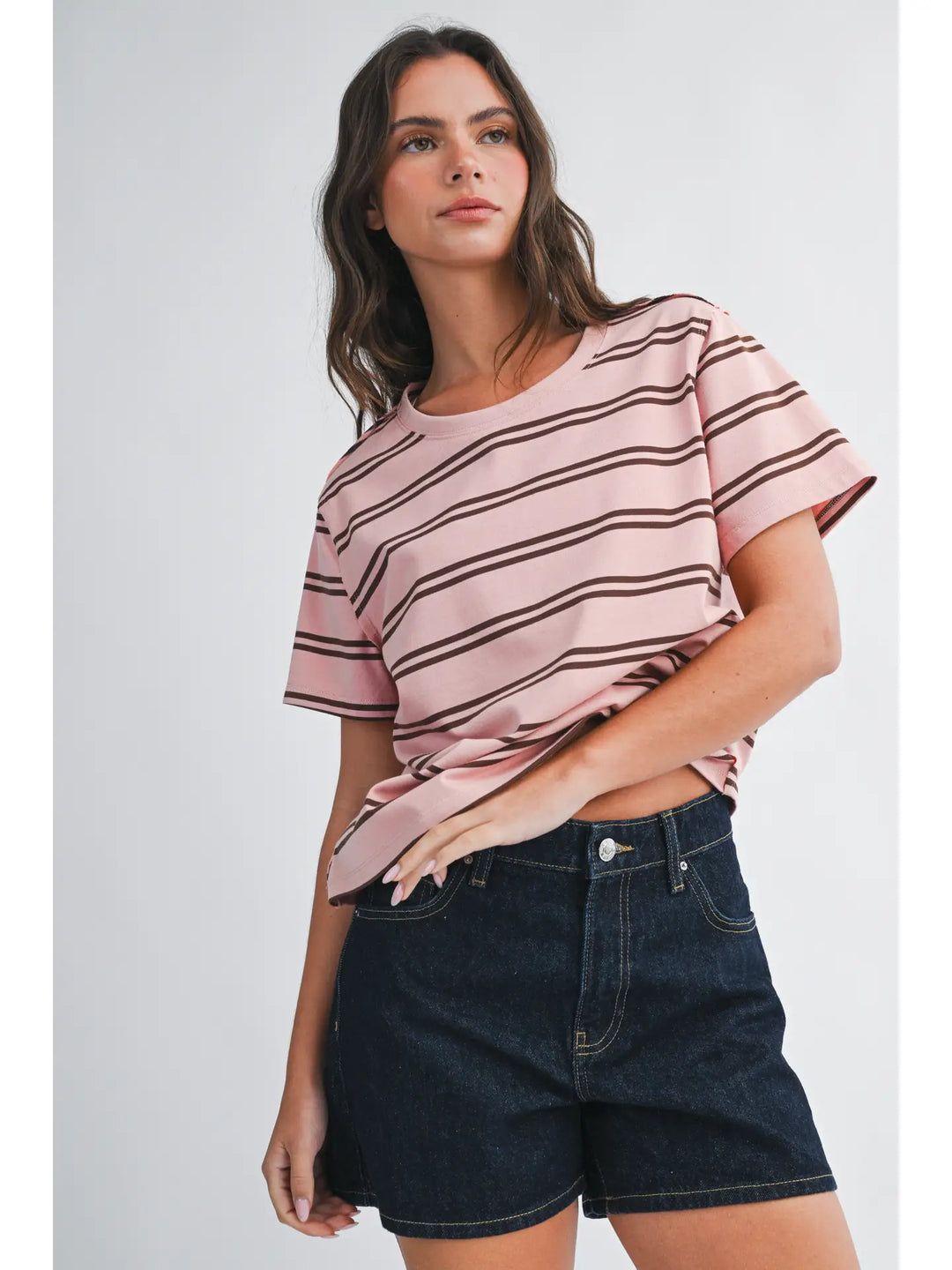 Pink/Brown Striped Boxy Short Sleeve Tee