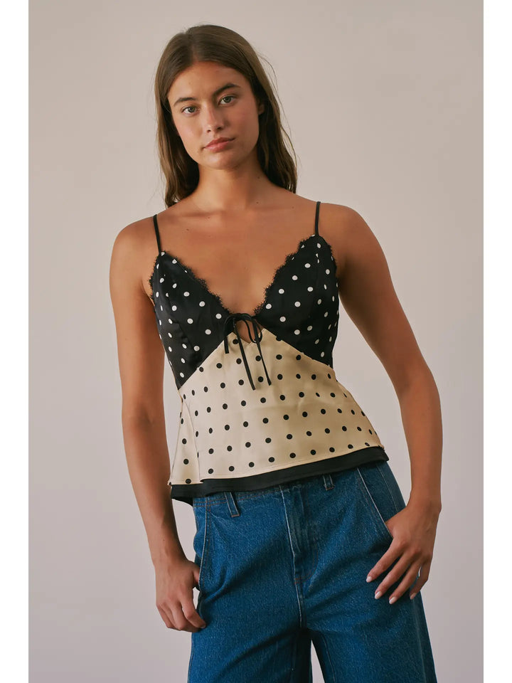 Polka Dot Satin Reversible Lace Cami Top