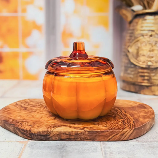Orange Translucent Pumpkin Glass Jar Soy Candle (15oz.)