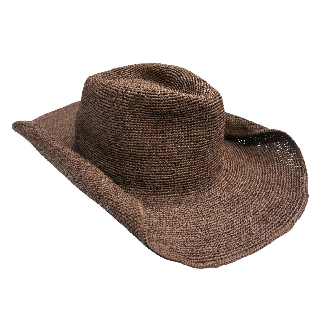 Chocolate Raffia Packable Cowboy Hat