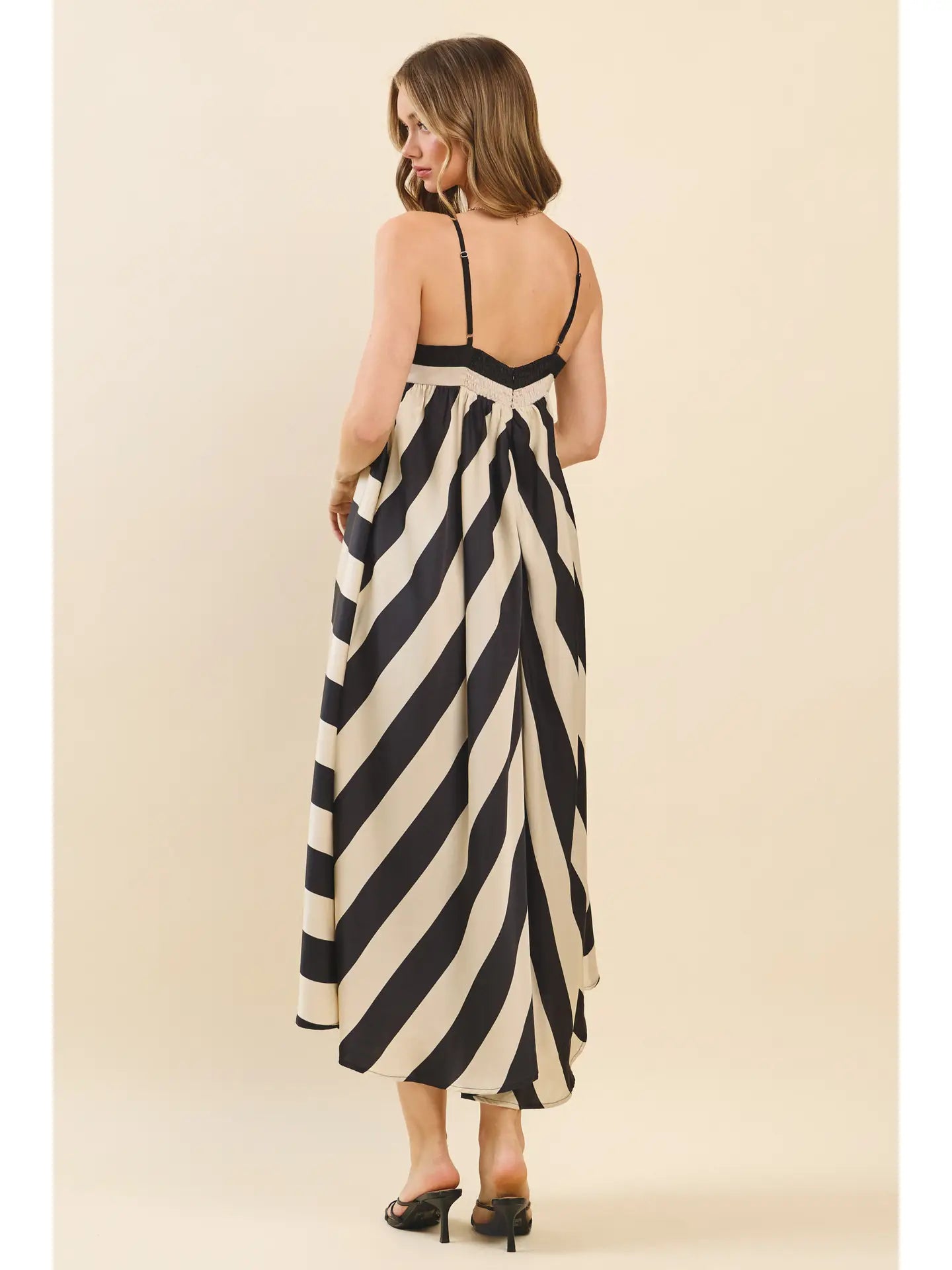 Bold Stripes Adjustable Straps Flowy Maxi Dress
