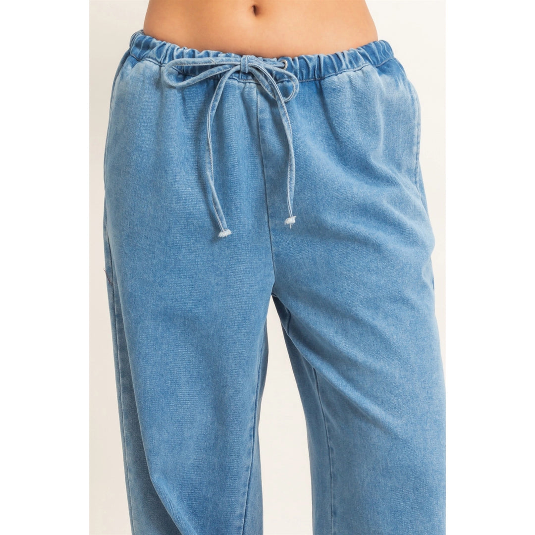 Elastic Waist Wide Leg Denim Pants